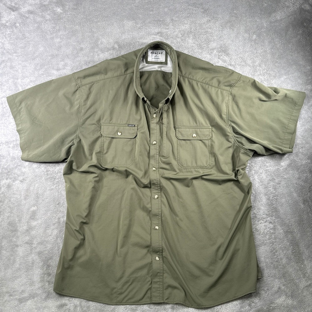 Poncho Fishing Shirt Mens 3XL Green Short Sleeve Magnetic Pockets Regular Fit